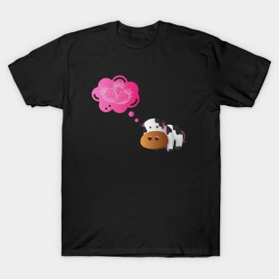 Strawberry Cow Thinking, Cute , Cartoon T-Shirt